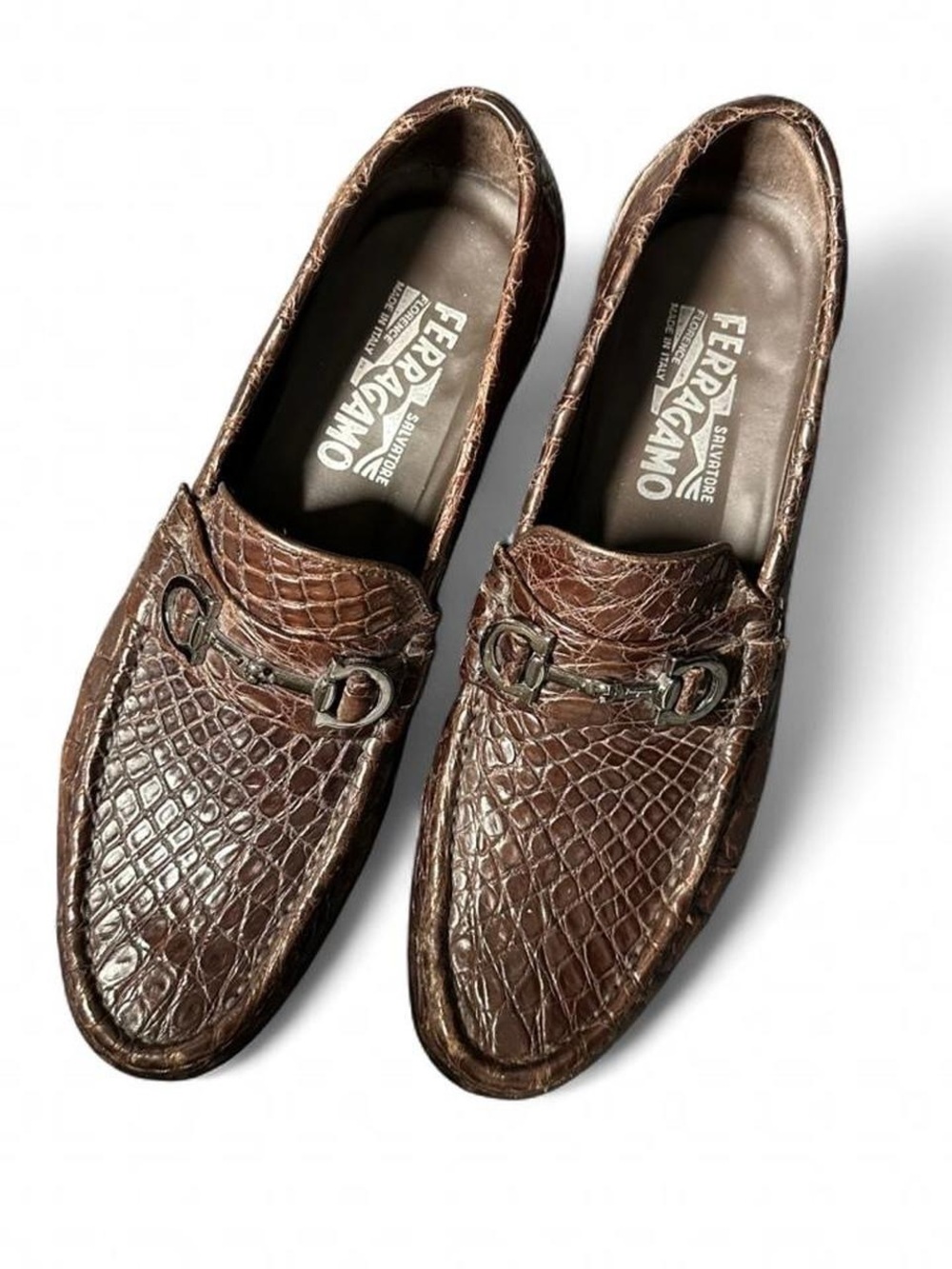 Salvatore Ferragamo Giostra 3 Dark Brown Crocodile Horsebit Loafer 8.5 luxury